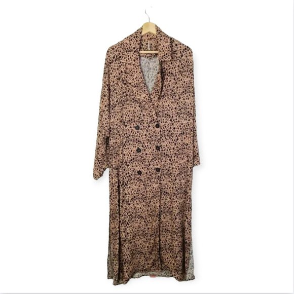 FP Free People 'Daria' Leopard Maxi Shirtdress Duster SM NWT - Picture 2 of 6